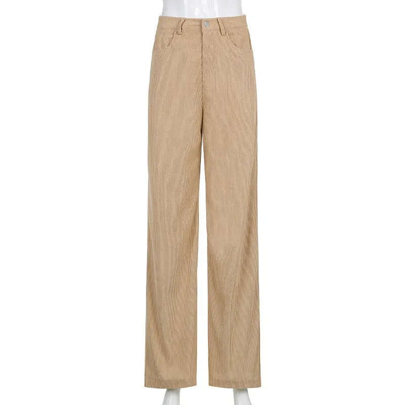 Retro Solid Corduroy High Waist Wide Leg Pants (5 colors)