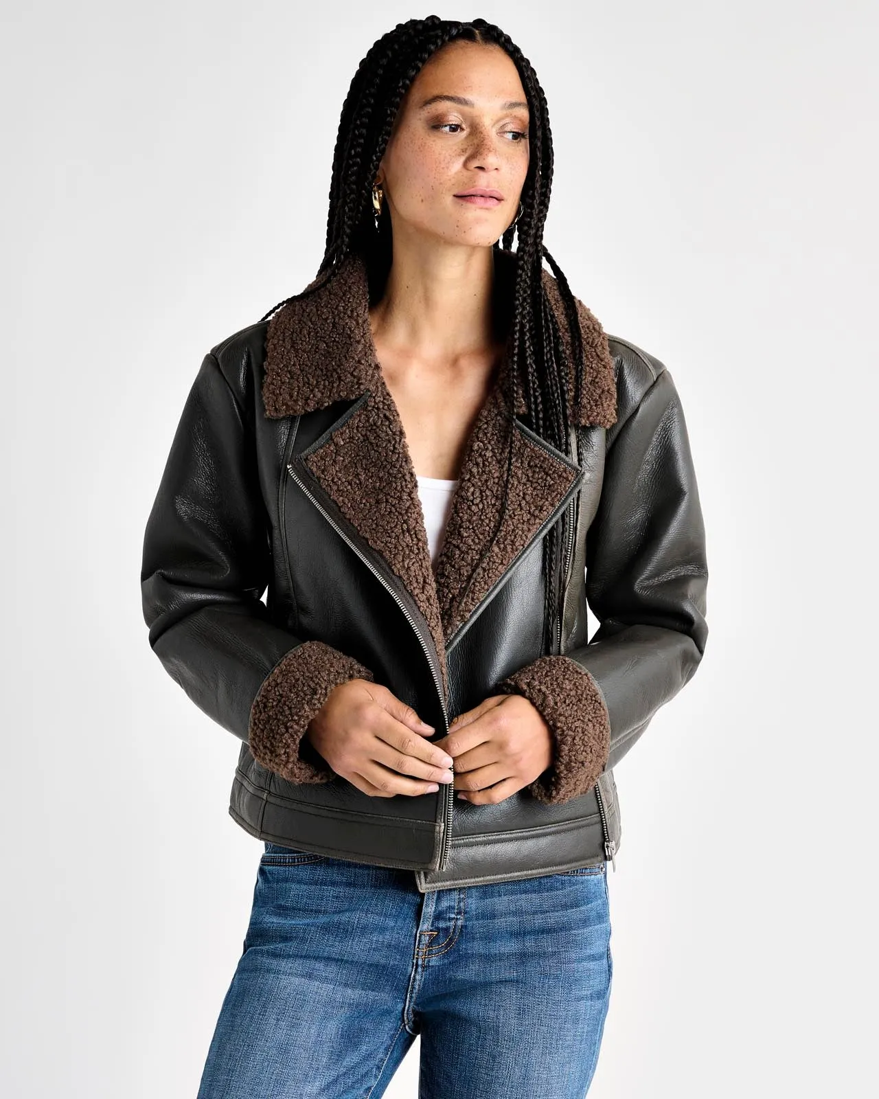 Romy Vegan Leather Jacket in Brown