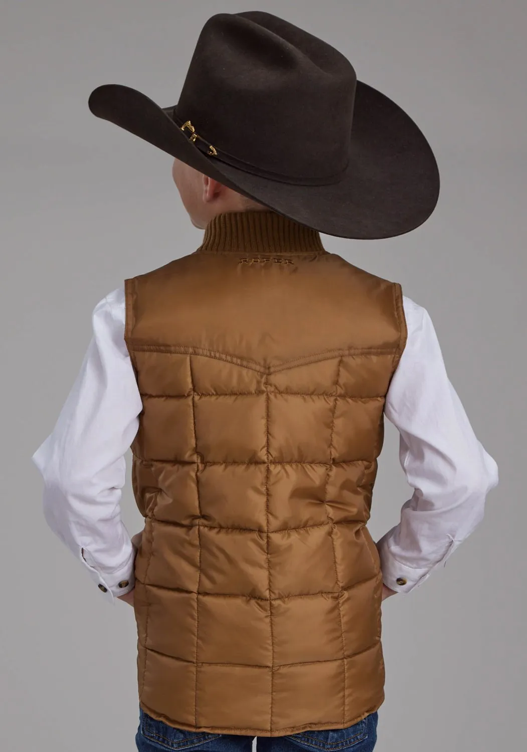 Roper Kids Boys Poly Fill Western Caramel 100% Polyester Softshell Vest