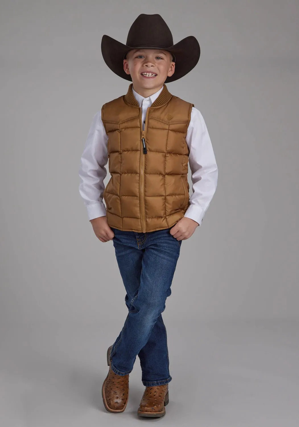 Roper Kids Boys Poly Fill Western Caramel 100% Polyester Softshell Vest