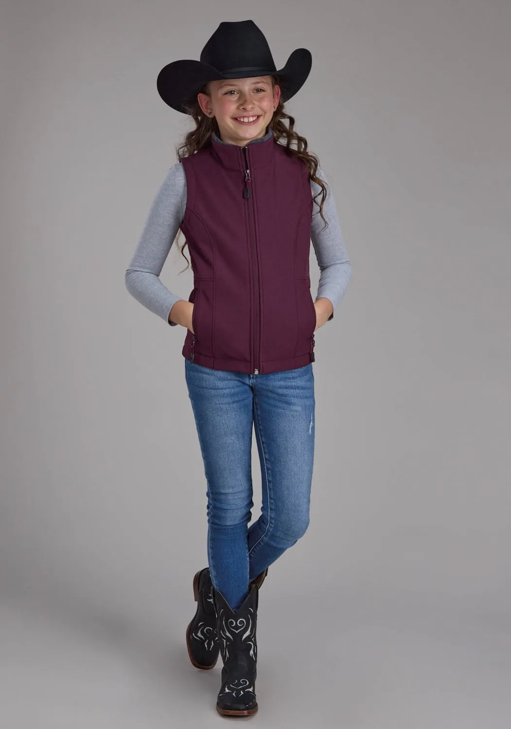 Roper Kids Girls Hi Tech Fleece Wine Polyester Softshell Vest