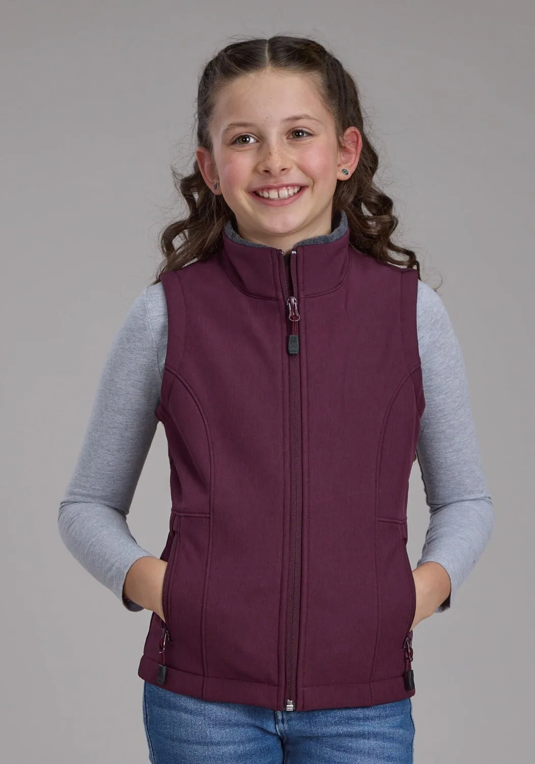 Roper Kids Girls Hi Tech Fleece Wine Polyester Softshell Vest