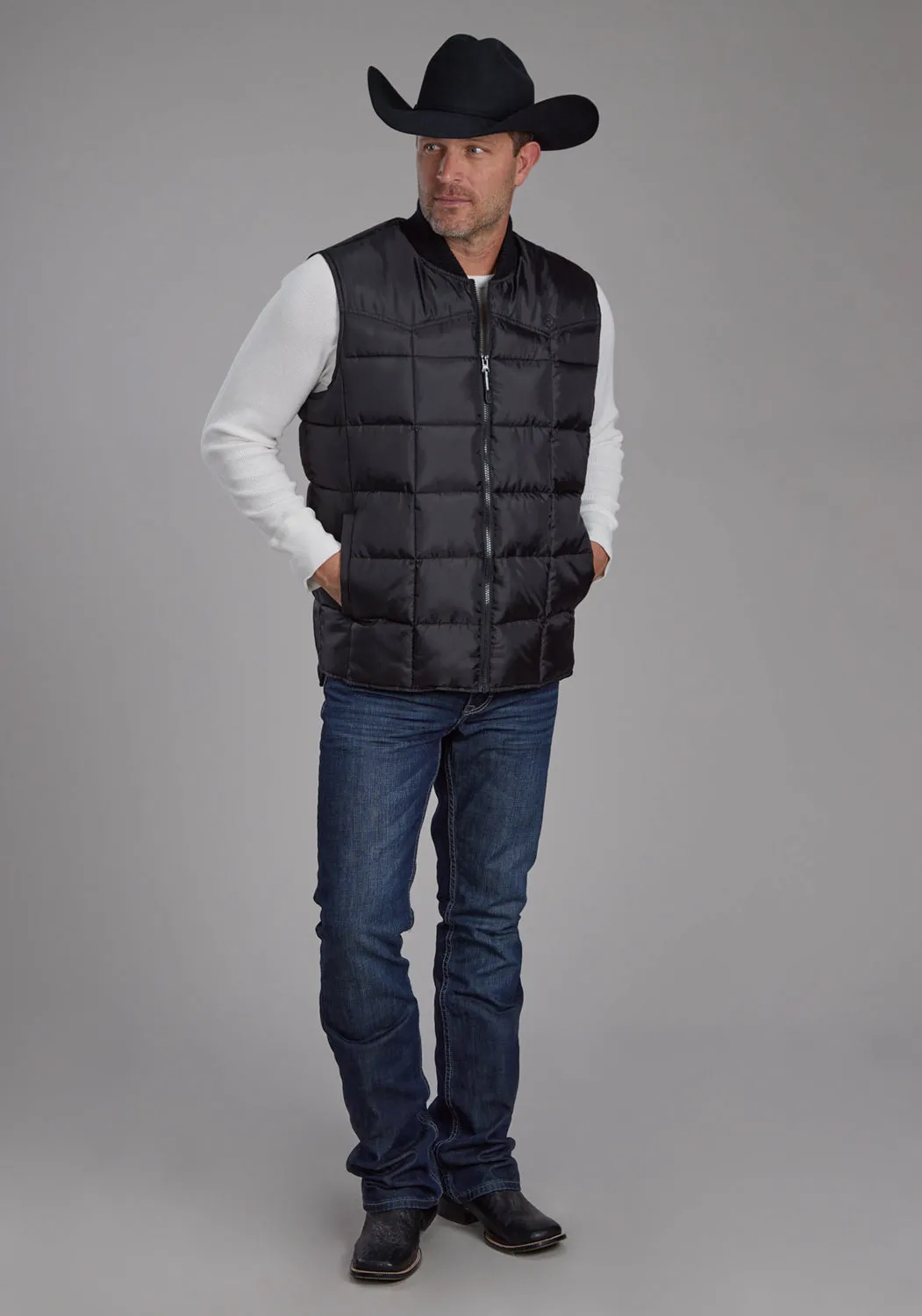 Roper Mens Insulated Western Black 100% Polyester Softshell Vest