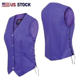 Royal Purple lace up side Leather Vest for Motorcycle clubs