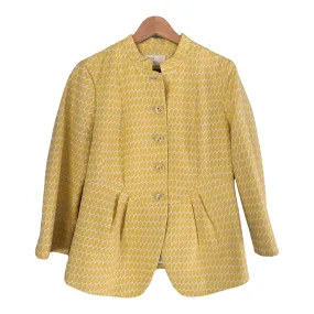 Rutzou Linen Mix Jacket Round Collar Yellow Pattern Size 40 UK Size 12