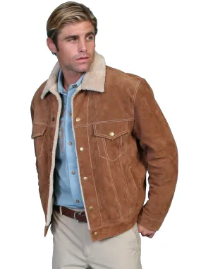 Scully Leather Mens Boar Suede Sherpa Fleece Jean Jacket Cafe Brown