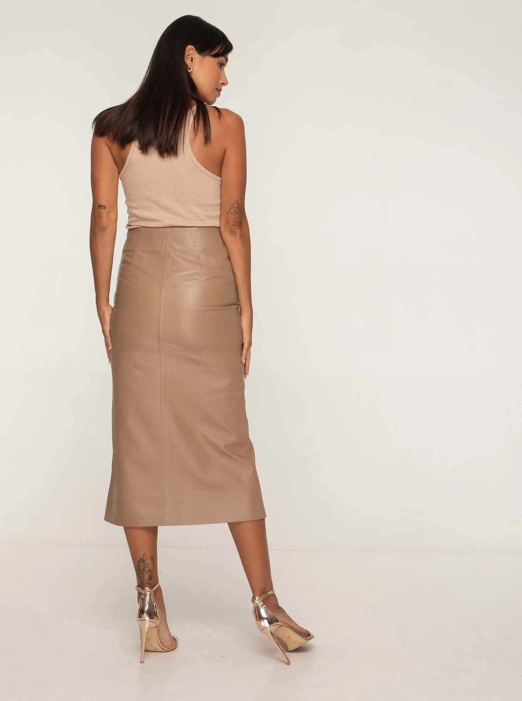 SIENNA LEATHER MAXI SKIRT - SESAME