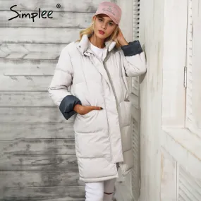 Simplee Cotton padded warm black parka Women jacket zipper pocket outerwear parkas 2017 Autumn winter casual overcoat female