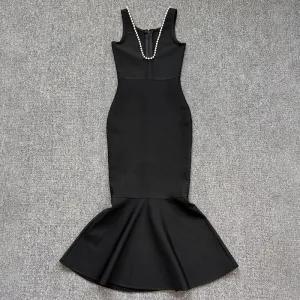 Solid Patchwork Diamonds Sexy Dresses For Women V Neck Sleeveless High Waist Temperament Mermaid Dress Female Fashion Style