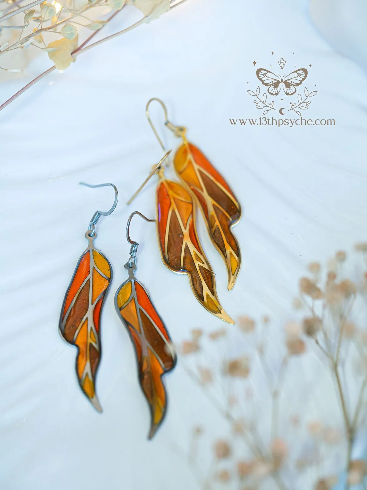 Stained glass inspired leaf earrings, Autumn version