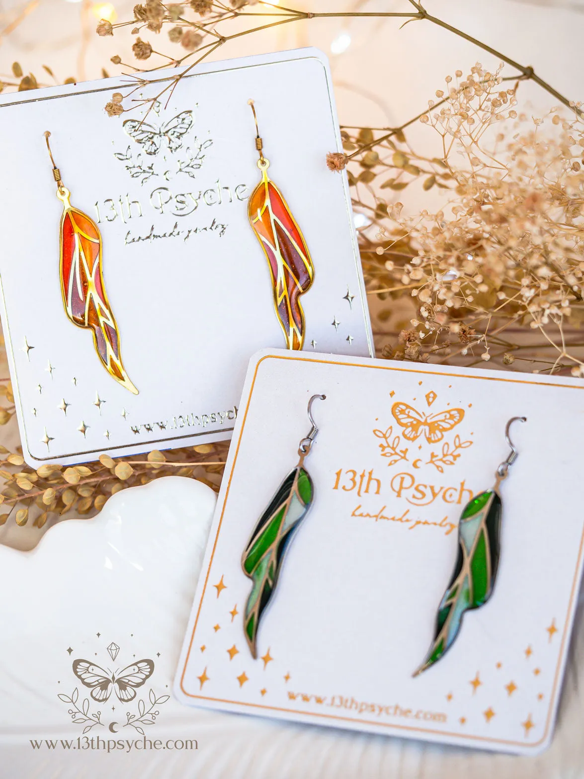 Stained glass inspired leaf earrings, Autumn version