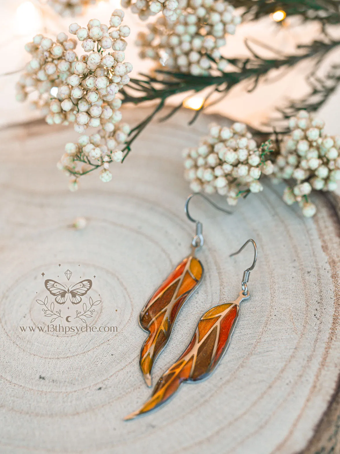 Stained glass inspired leaf earrings, Autumn version