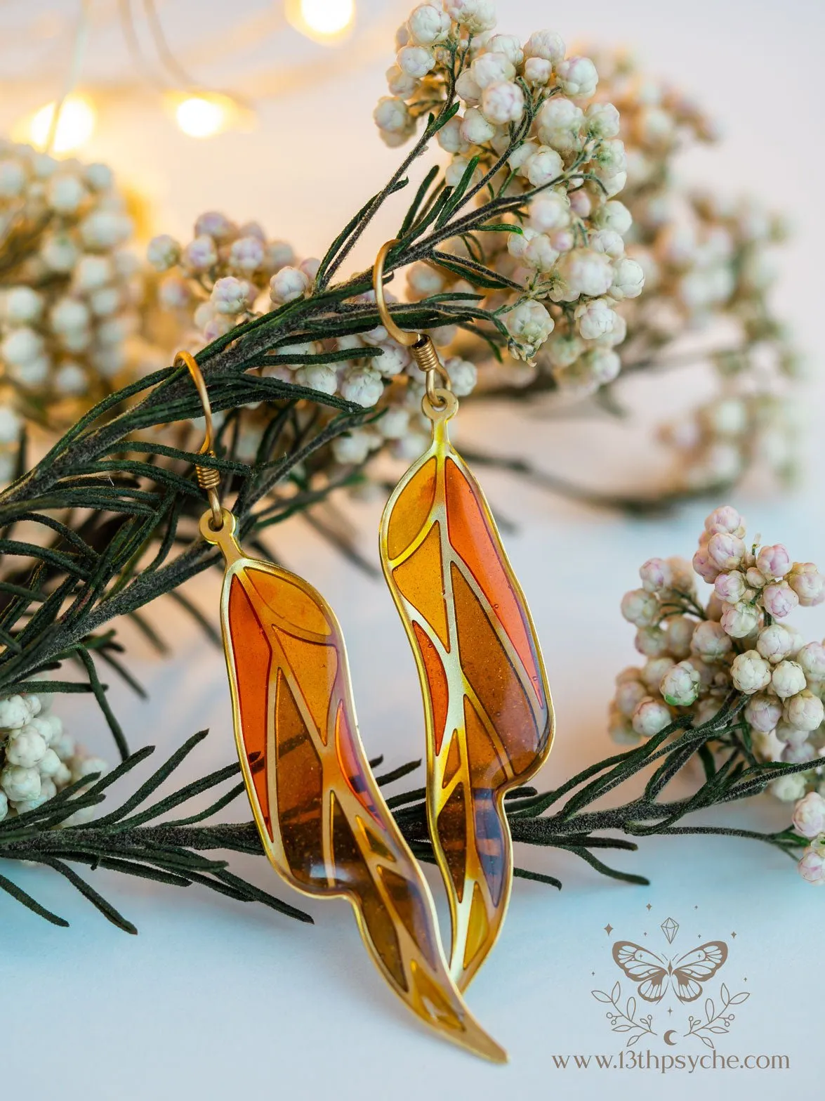 Stained glass inspired leaf earrings, Autumn version