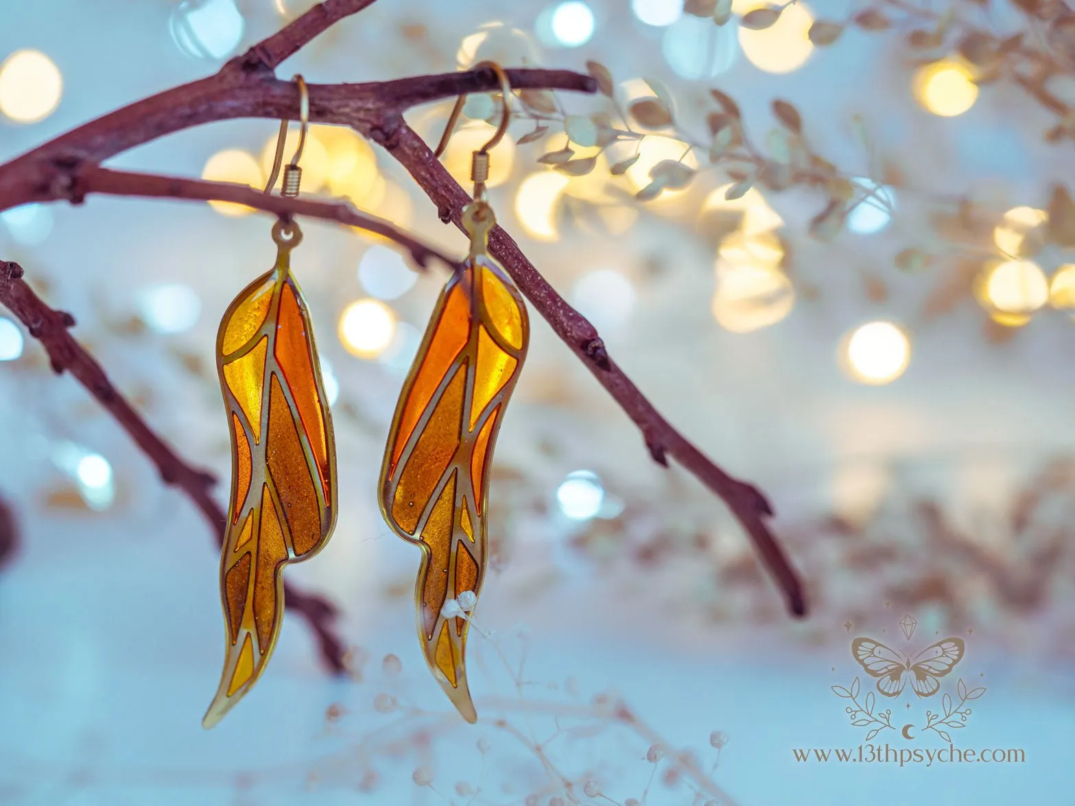 Stained glass inspired leaf earrings, Autumn version