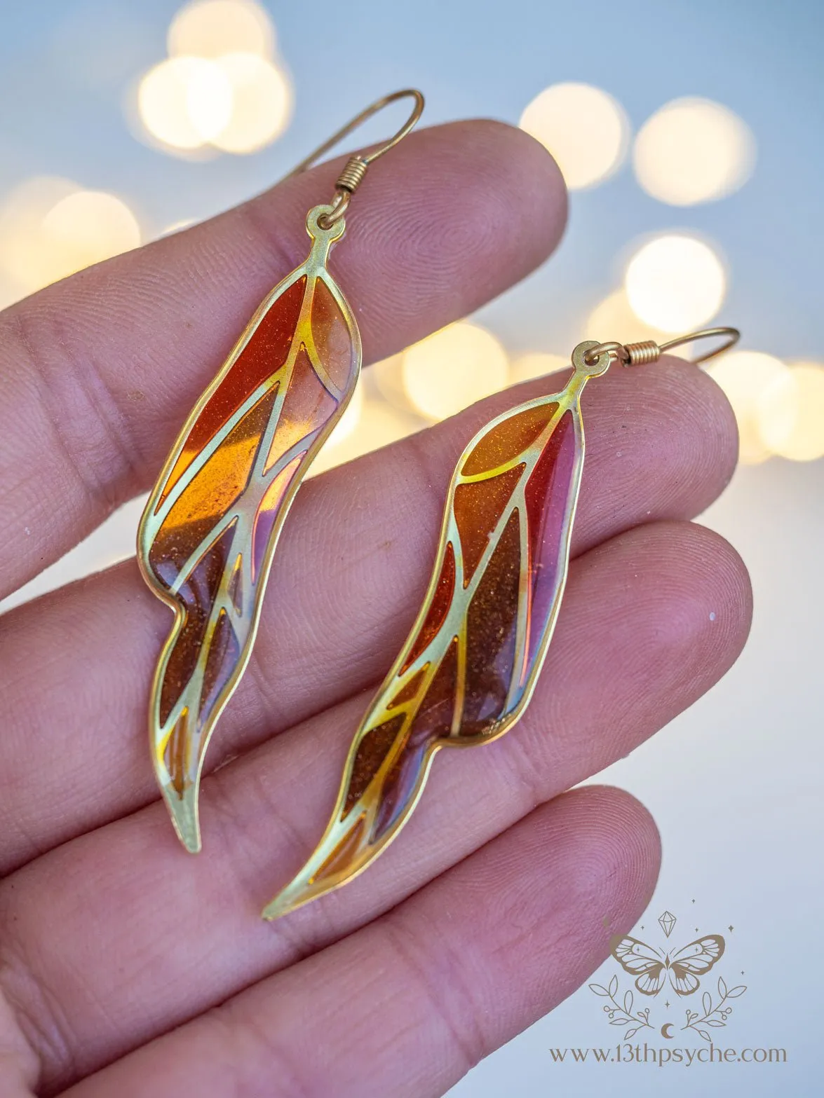 Stained glass inspired leaf earrings, Autumn version