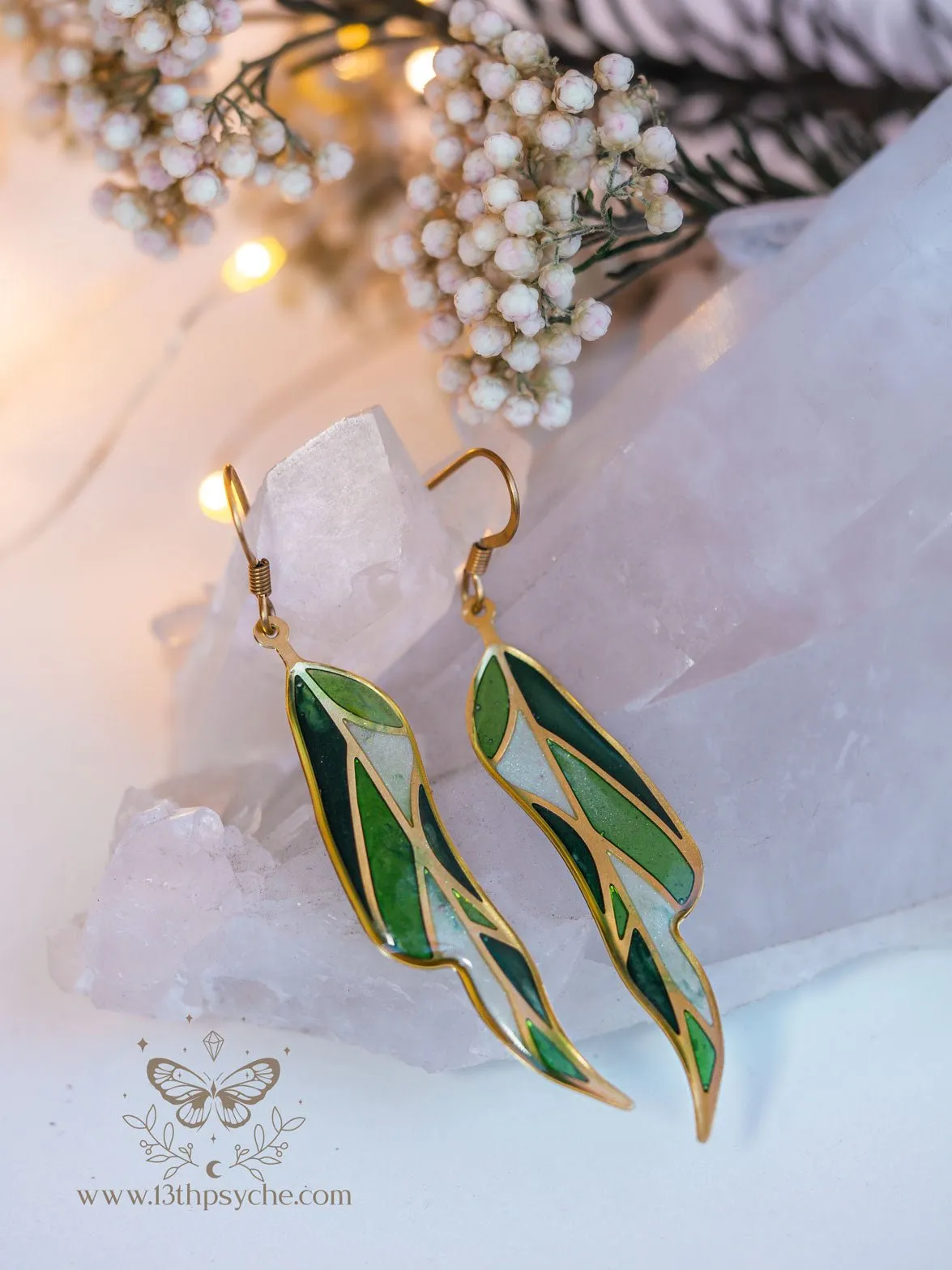 Stained glass inspired leaf earrings, Summer version