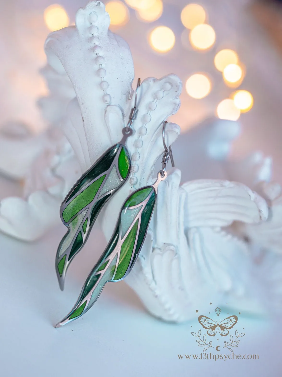 Stained glass inspired leaf earrings, Summer version