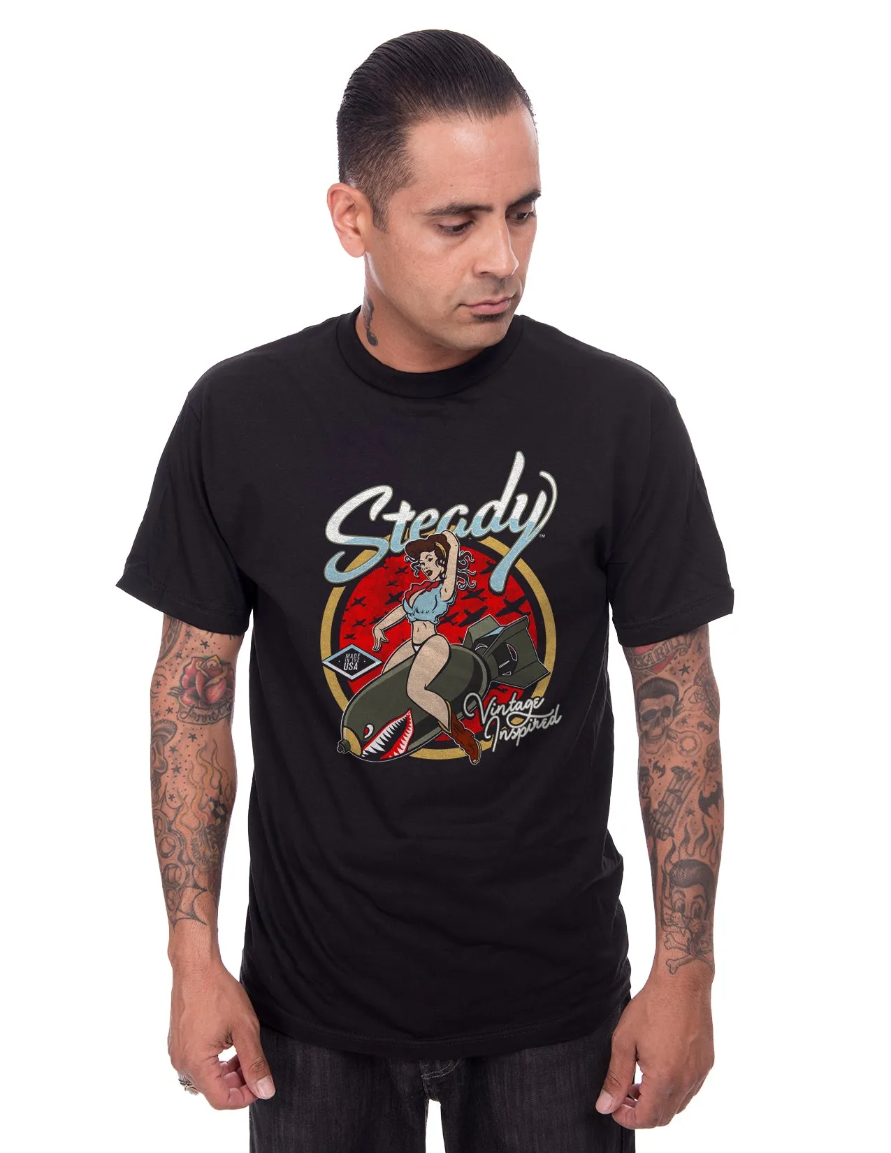 Steady Bomber Girl Men's Tee in Black