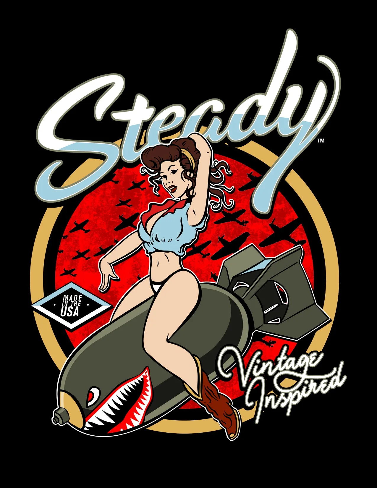 Steady Bomber Girl Men's Tee in Black