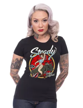 Steady Bomber Girl Women's Tee in Black