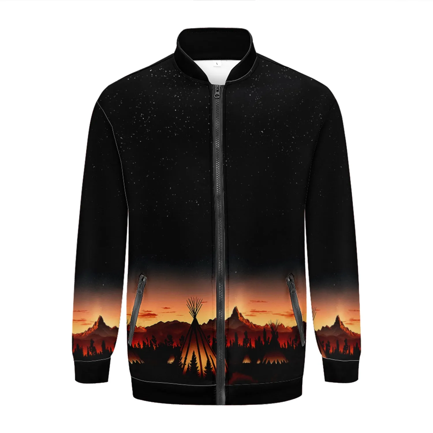 Sunset Tipis 1 Zippered Collared Lightweight Jacket