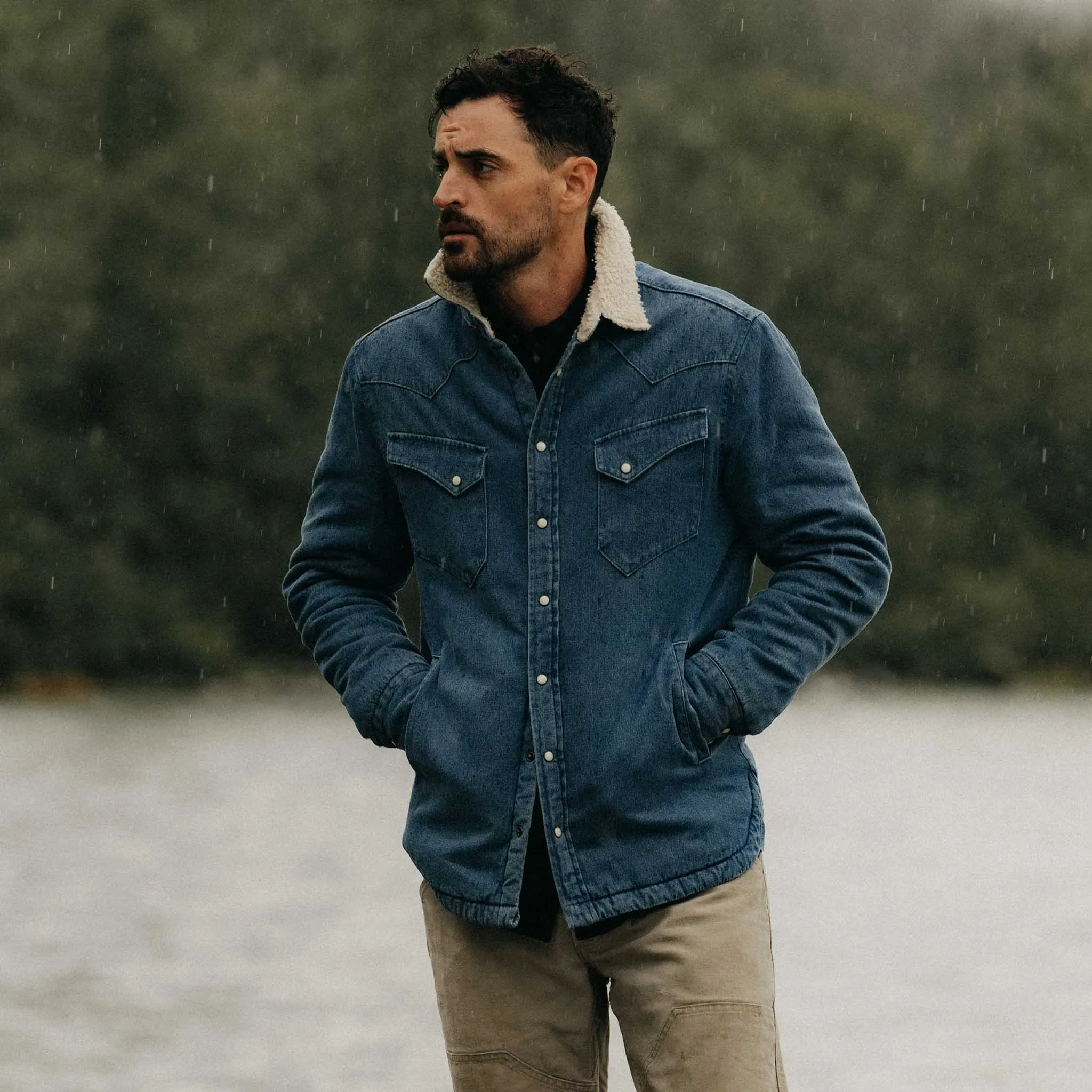 The Western Shirt Jacket in Washed Indigo