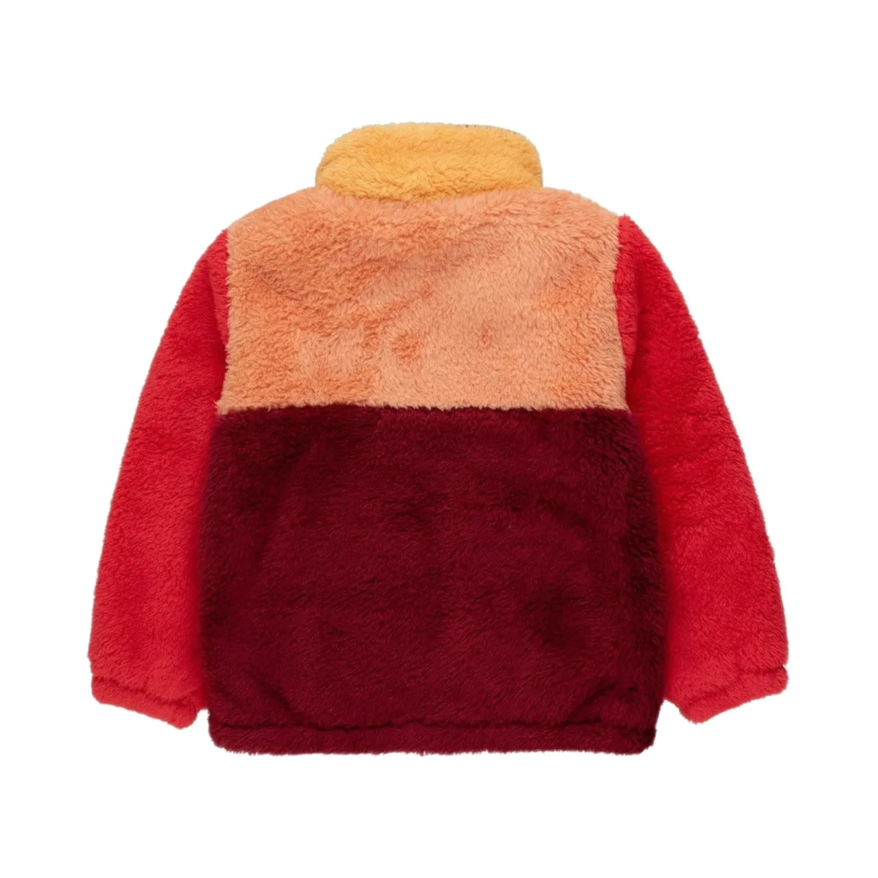 ﻿TINYCOTTONS - Color Block Polar Sherpa Jacket - Deep Red / Peach