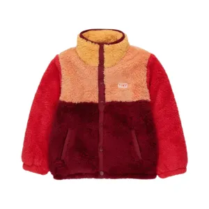 ﻿TINYCOTTONS - Color Block Polar Sherpa Jacket - Deep Red / Peach