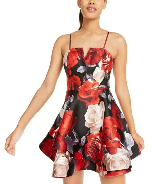 Trixxi Juniors' Floral Print Bow Back Fit & Flare Dress Black Size 0