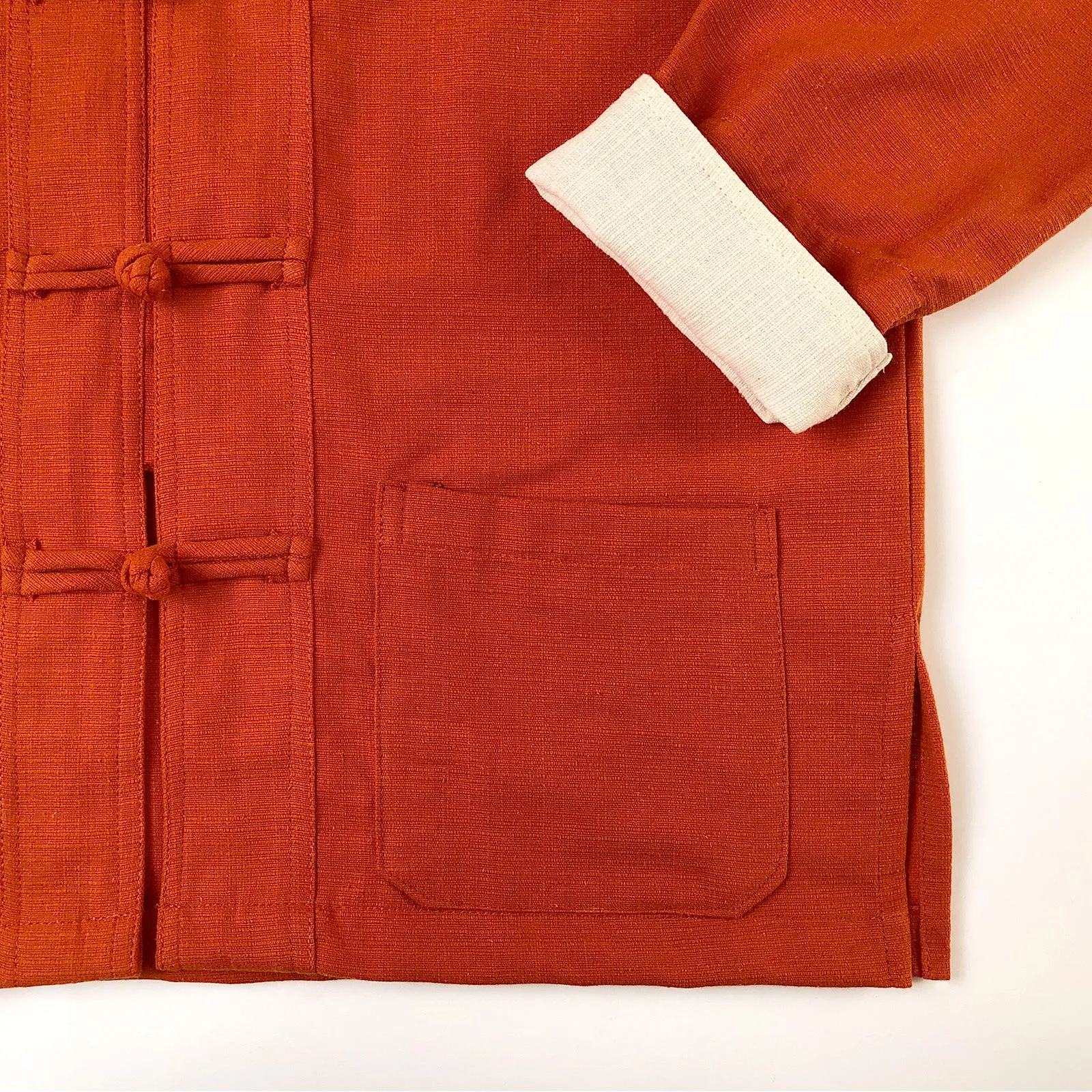 Unisex Fairtrade Ribbed Cotton Mandarin Jacket / Shirt Orange