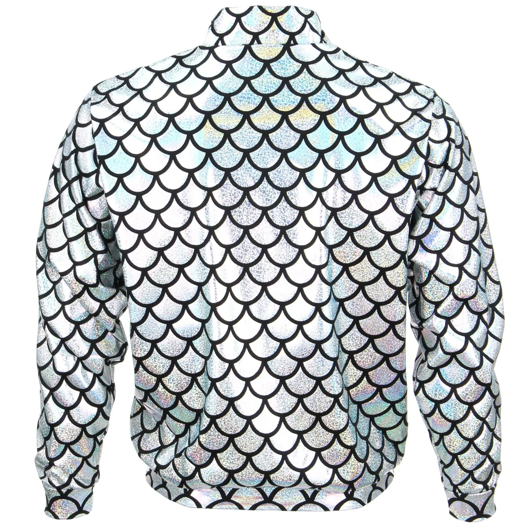 Unisex Shiny Bomber Jacket - Fish Scale Silver