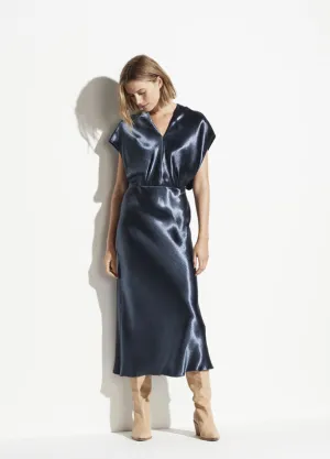 Vince - Metallic Flutter Dress in Casa Blue