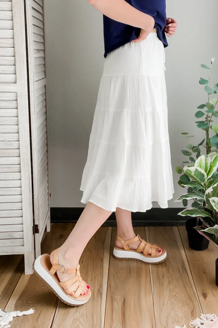 White Tiered Midi Skirt