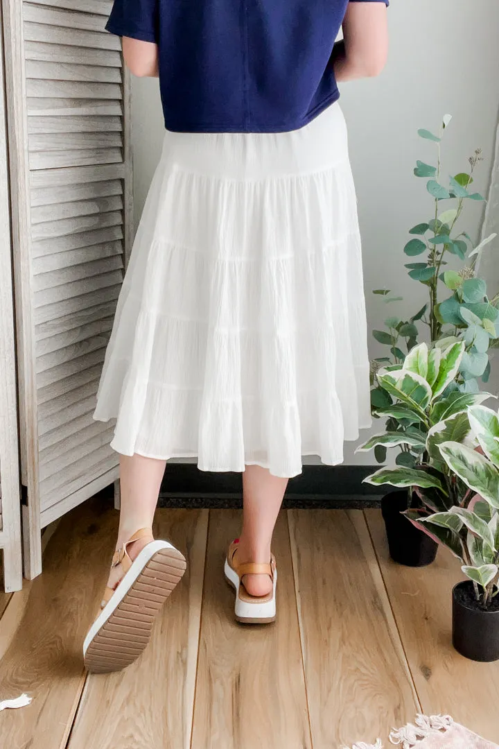 White Tiered Midi Skirt