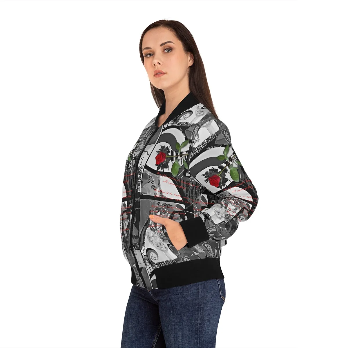 Women's Bomber Jacket (AOP) RED ROSE