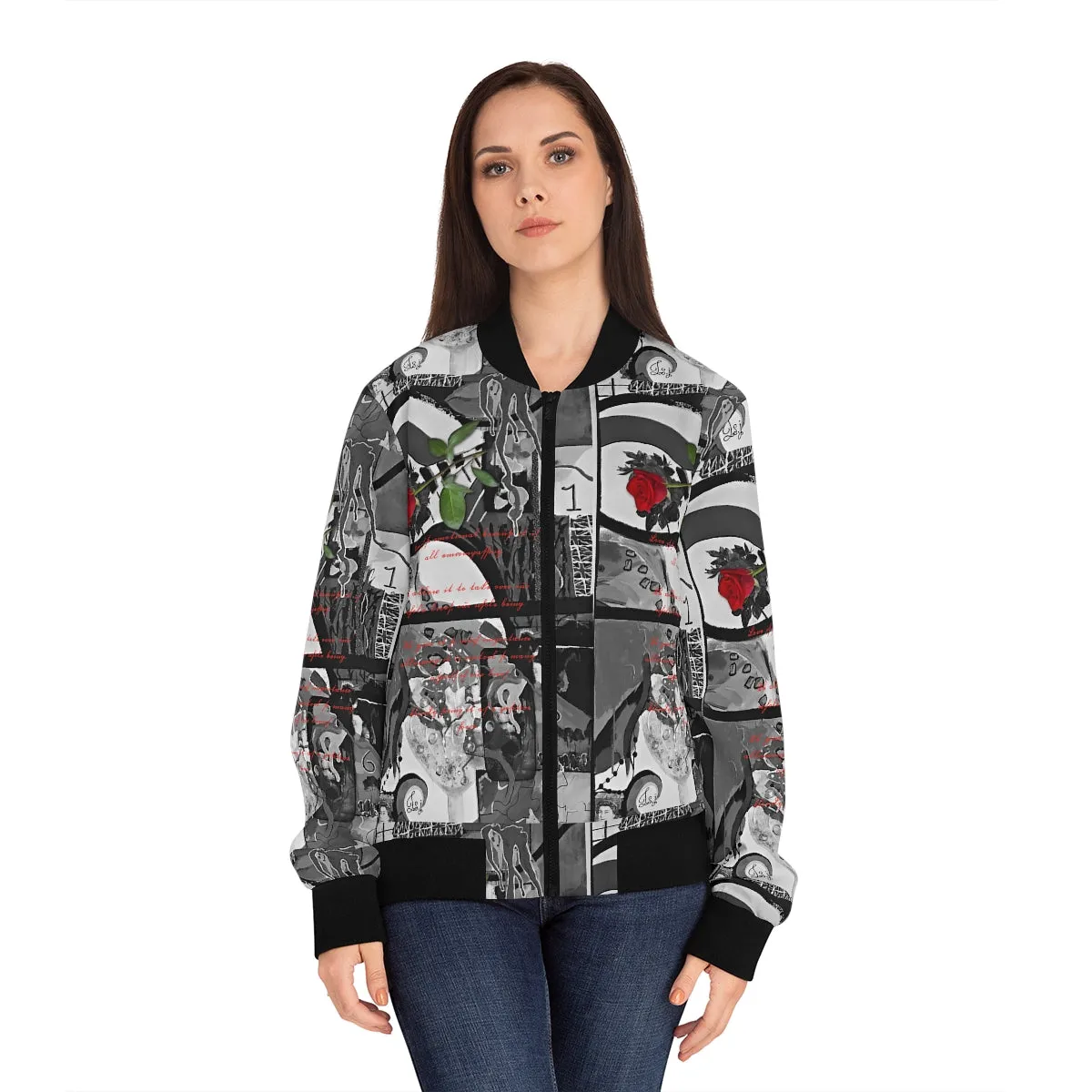 Women's Bomber Jacket (AOP) RED ROSE