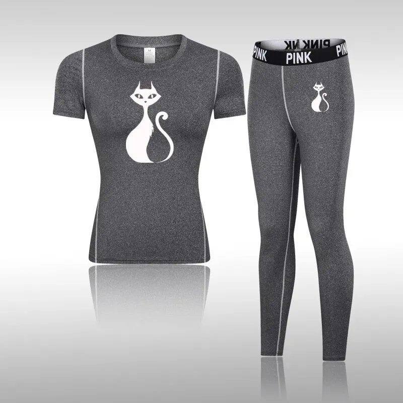 Women's Cat Print Tight Thermal Underwear Set