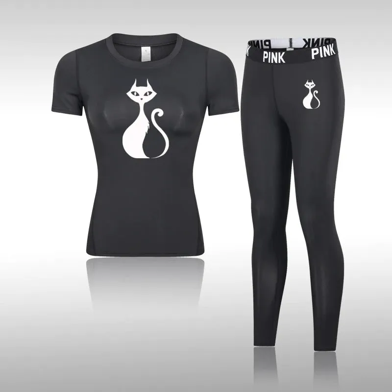 Women's Cat Print Tight Thermal Underwear Set