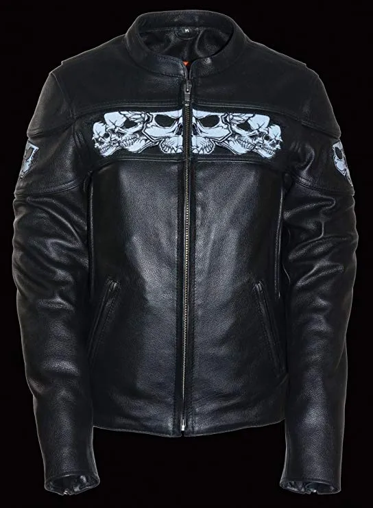 Women's Crossover Scooter Jacket w/ Reflective Skulls