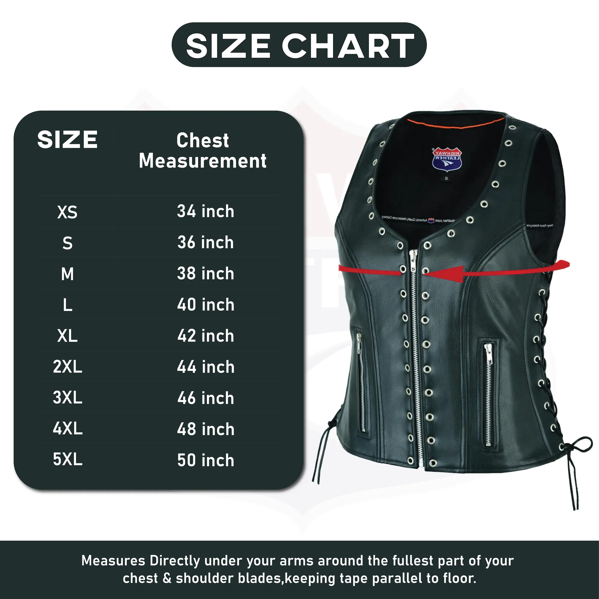 Women's Eyelet  Leather Vest - Longer Length HL14682