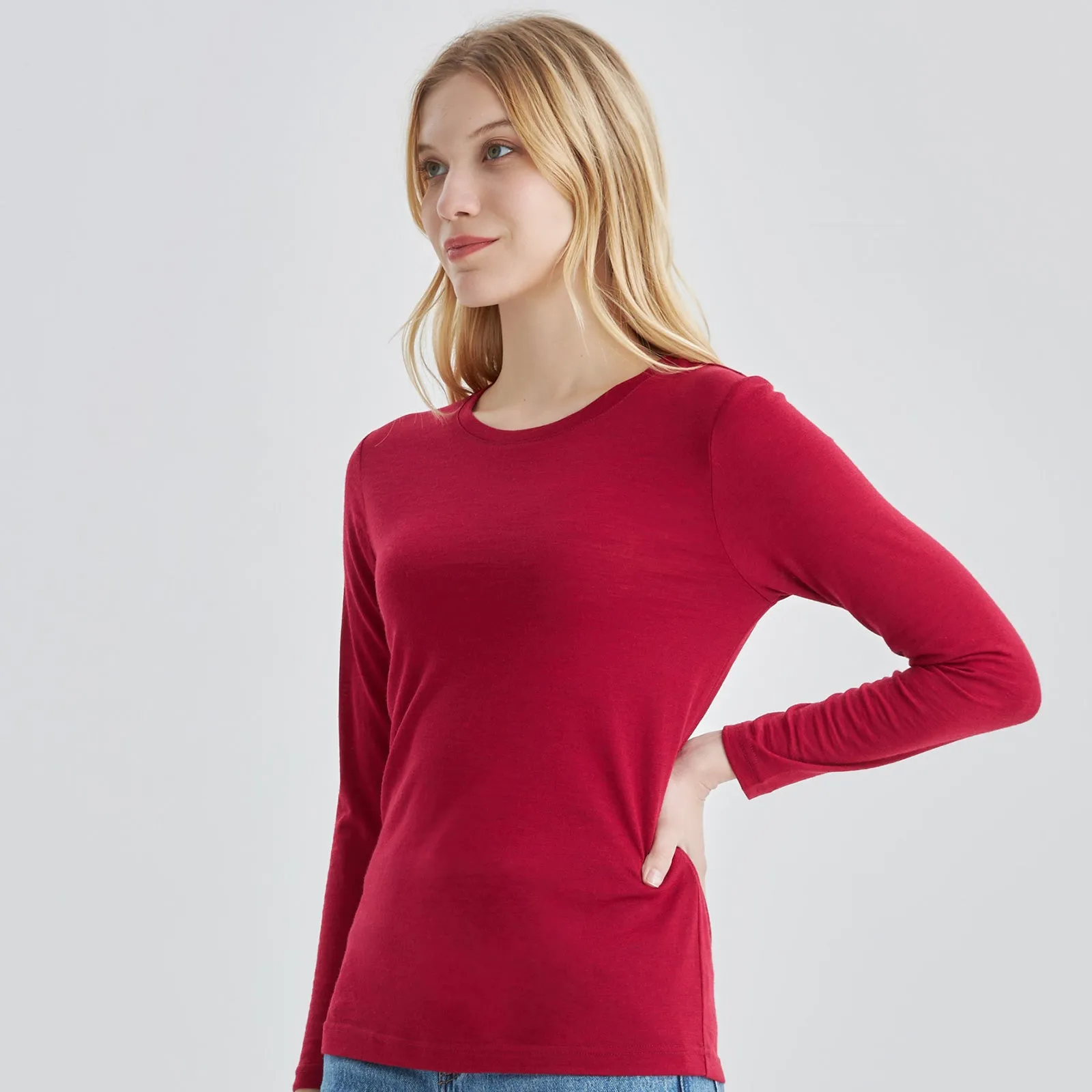 Women's Merino 170g Classic All-Season Base Layer Crew Burgundy