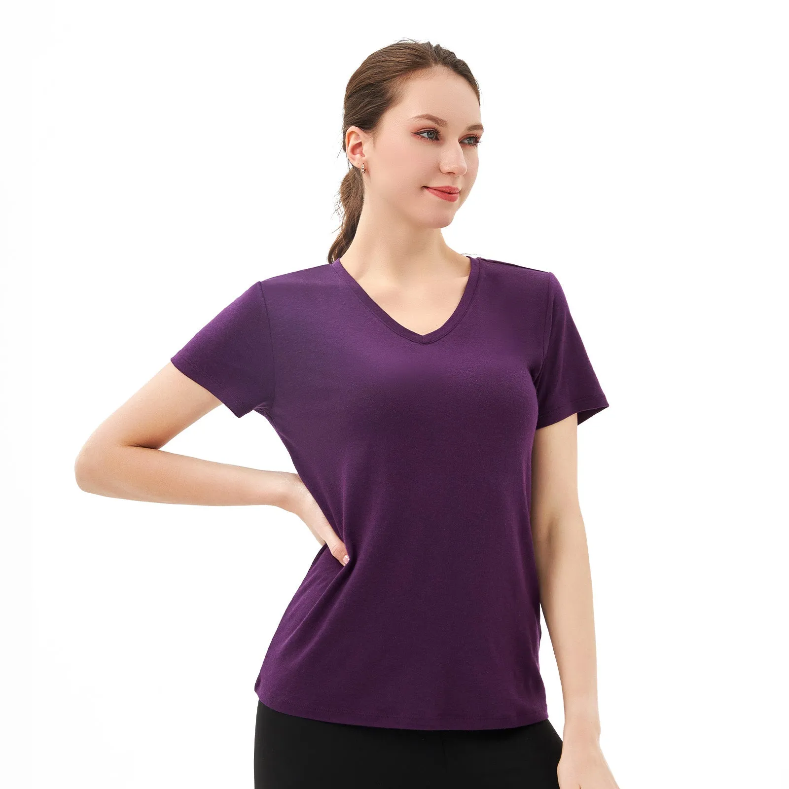 Women’s Merino 170g V-Neck  Short Sleeve T-Shirt  Dark Purple