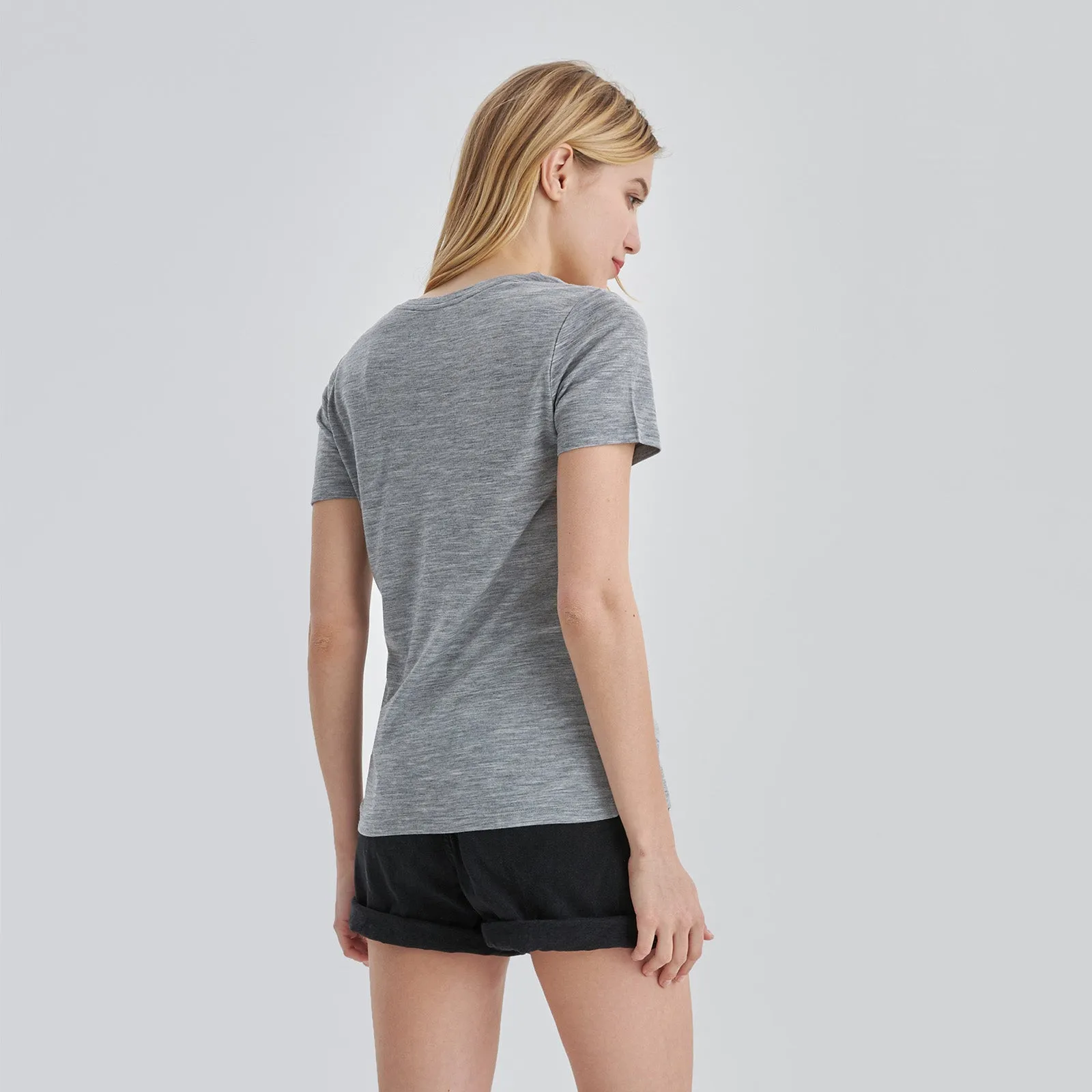 Women’s Merino 170g V-Neck  Short Sleeve T-Shirt  Ebony Heather