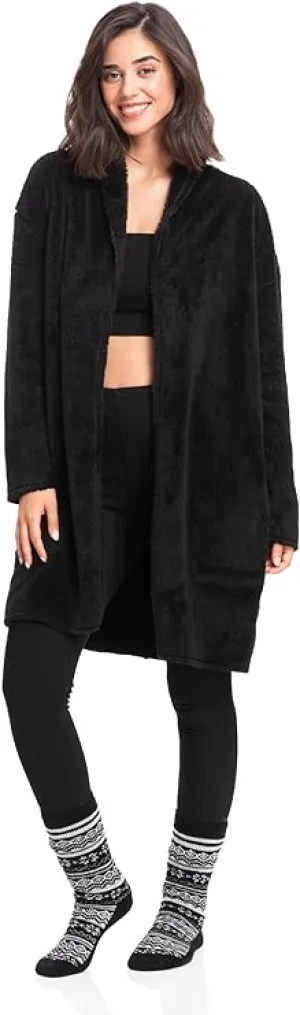 Women's Open Sherpa Jacket - Ultimate Cozy Chic for Winter & Fall, Black