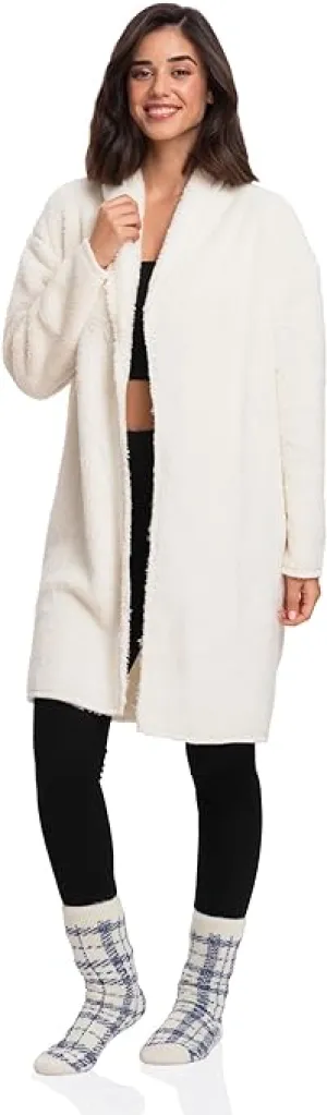 Women's Open Sherpa Jacket - Winter Elegance in Off-White