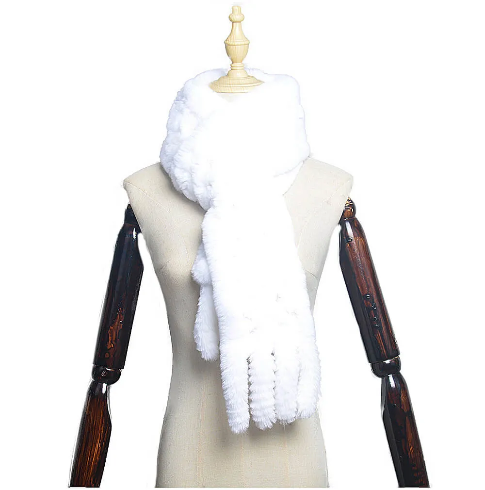 Women's Rex rabbit fur collar double-sided woven long warm scarf