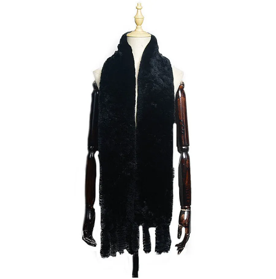 Women's Rex rabbit fur collar double-sided woven long warm scarf