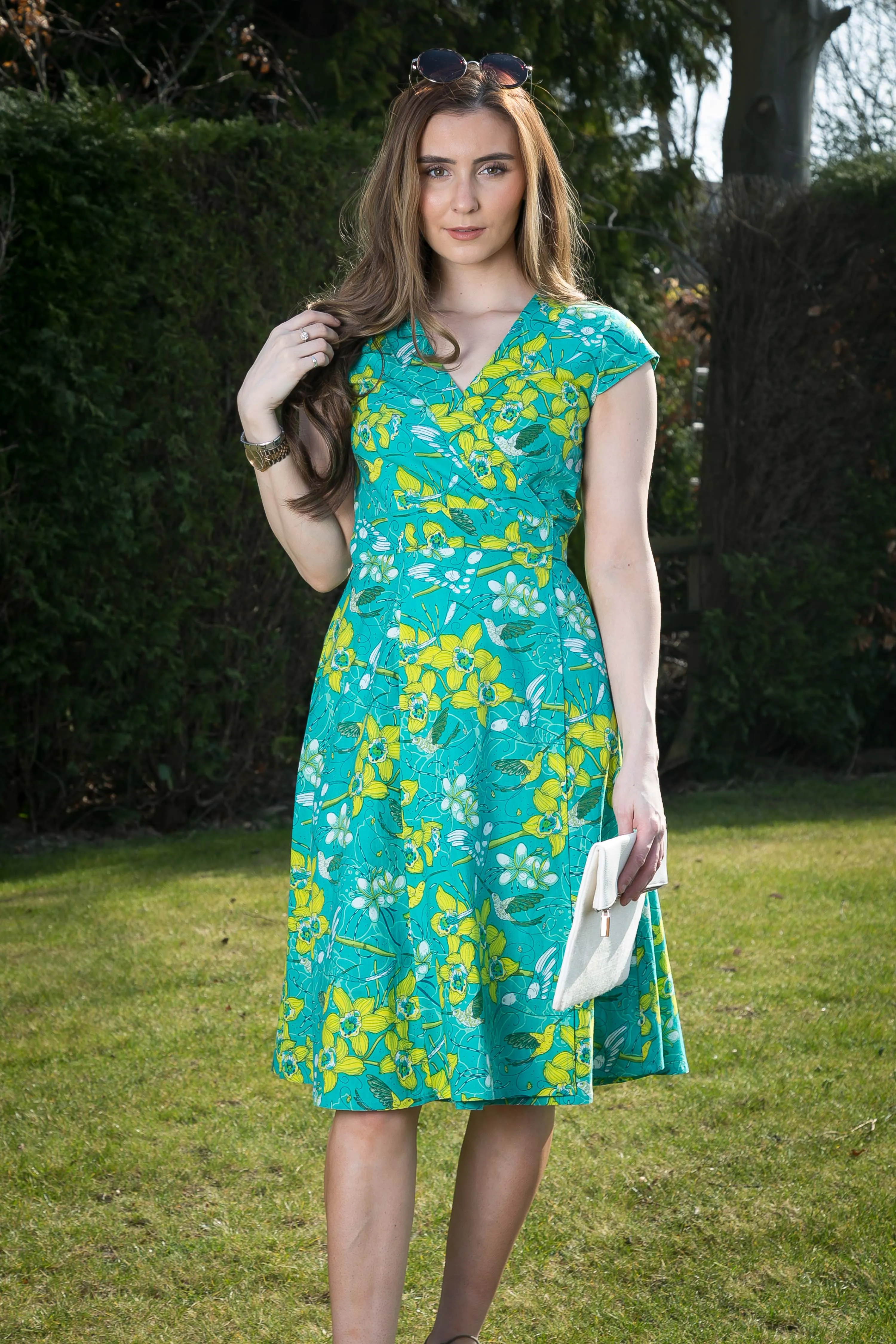 Wrap Cotton Dress Green Yellow Print