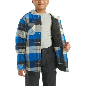 Youth Boys Long Sleeve Flannel Button Down Hooded Shirt Jacket - Caviar Black